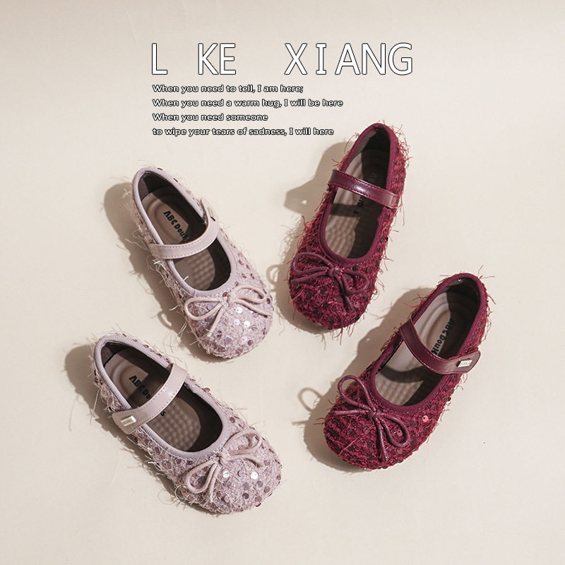 Girls Princess Shoes 2025 Autumn and Winter New Children's Crystal Shoes Baby Girl Small Leather Shoes Soft Sole Sequin Performance Shoes