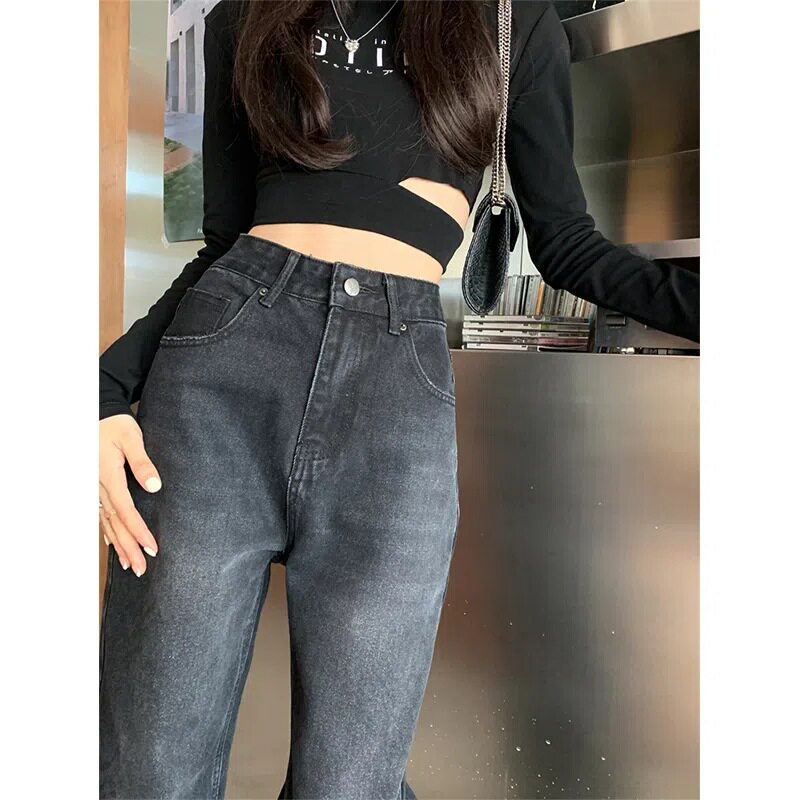 High Waisted Vintage Wide Leg Jeans for Women Distressed Hem Loose Fit Spring Fashion Wholesale Available