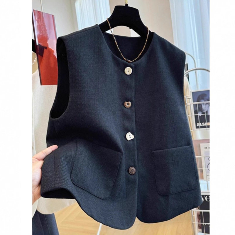 Black Suit Vest for Women, Fashionable and Stylish, 2026 French Style Layered Sleeveless Vest Jacket for Women 5772