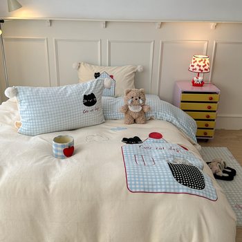 Nantong Cute Cartoon Fur Ball Autumn and Winter Milk Velvet Four-Piece Set Mixed Style Children's Three-Piece Set Plush Duvet Cover Bedding