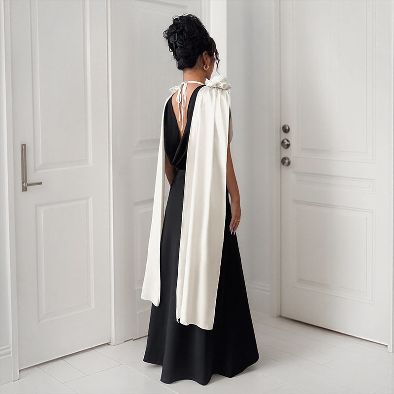 Elegant V Neck Color Block Sleeveless Dress High End Design Perfect for Evening Parties and Weddings Wholesale Available