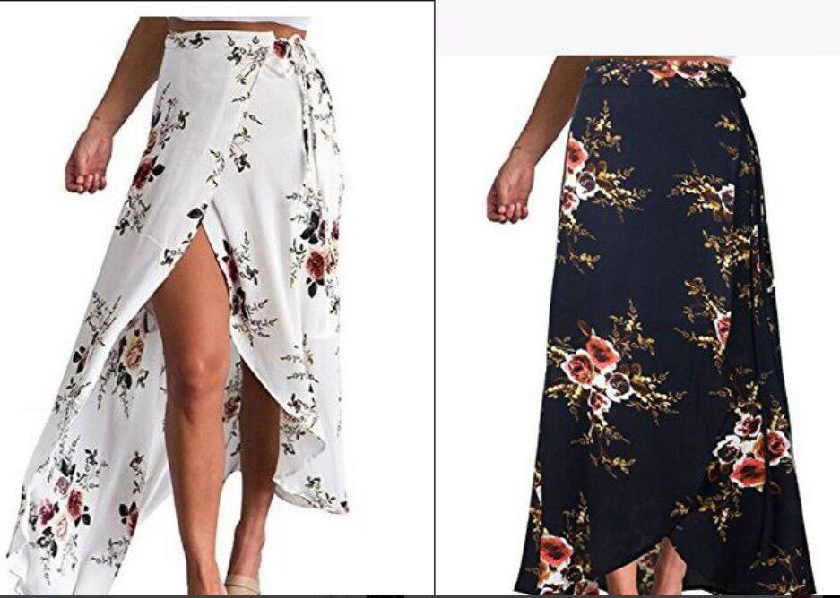 Floral Chiffon Midi Skirt Irregular Hem Tie Detail High Slit Summer Fashion for Women Wholesale Available