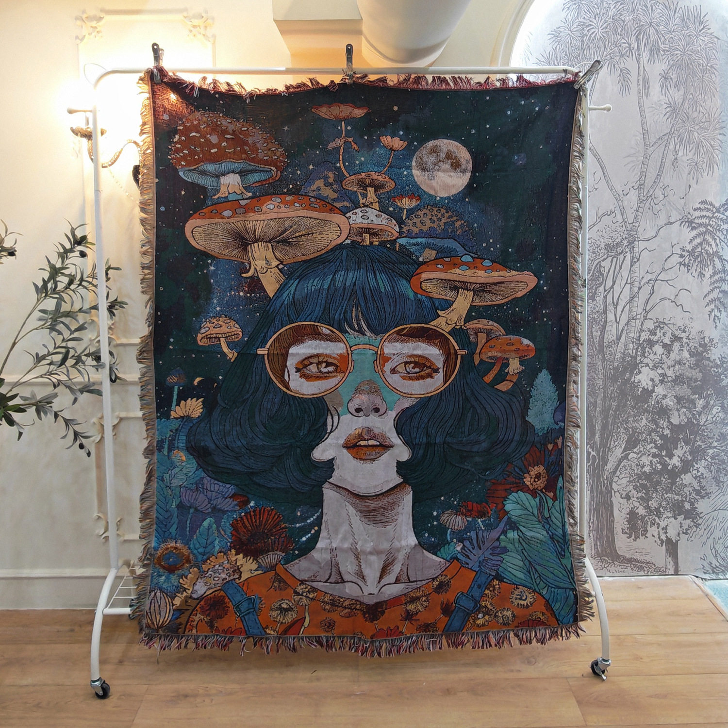 Ins Style Multifunctional Thread Blanket Illustration Tapestry Nap Blanket Sofa Blanket Cover Blanket Outdoor Camping Style Blanket Picnic Blanket