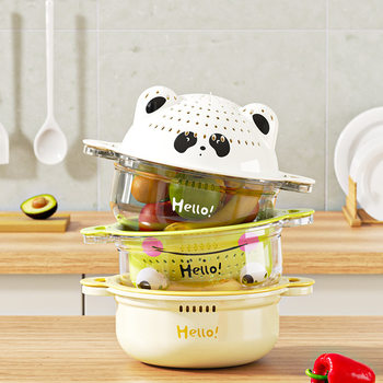 Bear-Shaped Double-Layer Kitchen Colander, Large Rice Washing Basket, Plastic Storage Basket, Fruit Tray