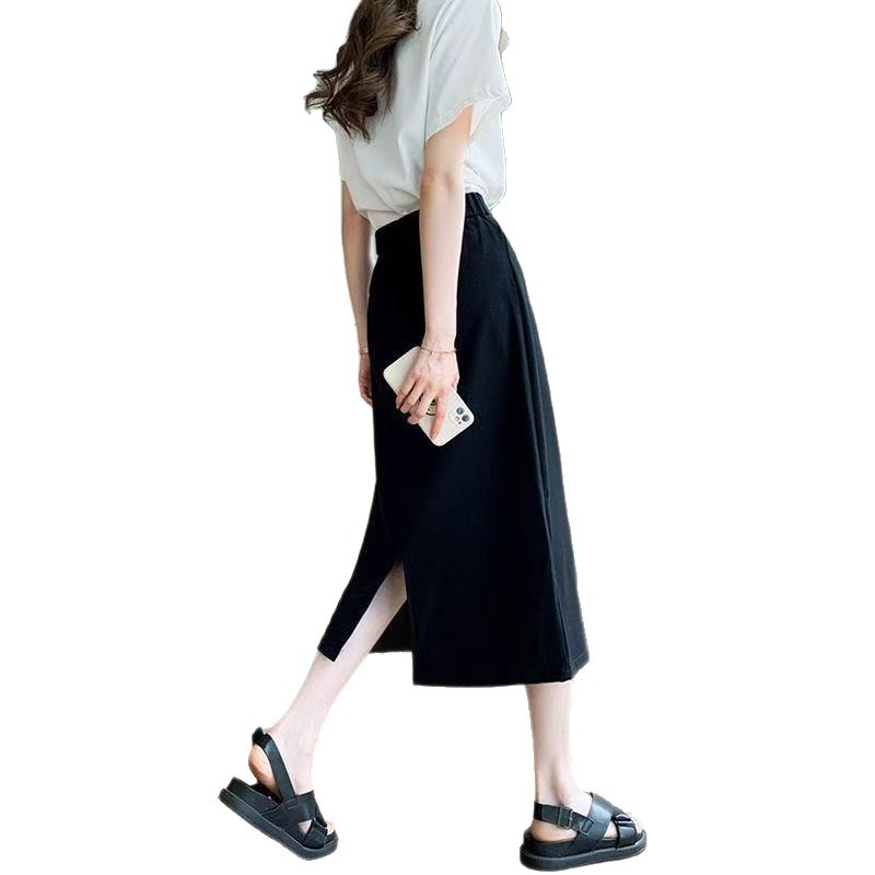 Black A Line Midi Skirt for Women High Waist Slim Fit Plus Size Elegant Style Perfect for Summer Occasions