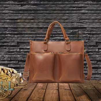 Cross-border Men's Genuine Leather Laptop Bag Crazy Horse Leather Business Commuter Fashionable Horizontal Shoulder Crossbody Briefcase