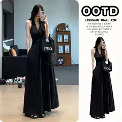 Light Luxury and High-End Black Halter Neck Dress for Women, Summer 2026 New Style, Elegant Ankle-Length Dress
