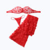 European and American Cross-Border New Design Red Three-Dimensional Flower See-Through Tulle Body-Shaping Sexy Underwear Split Set