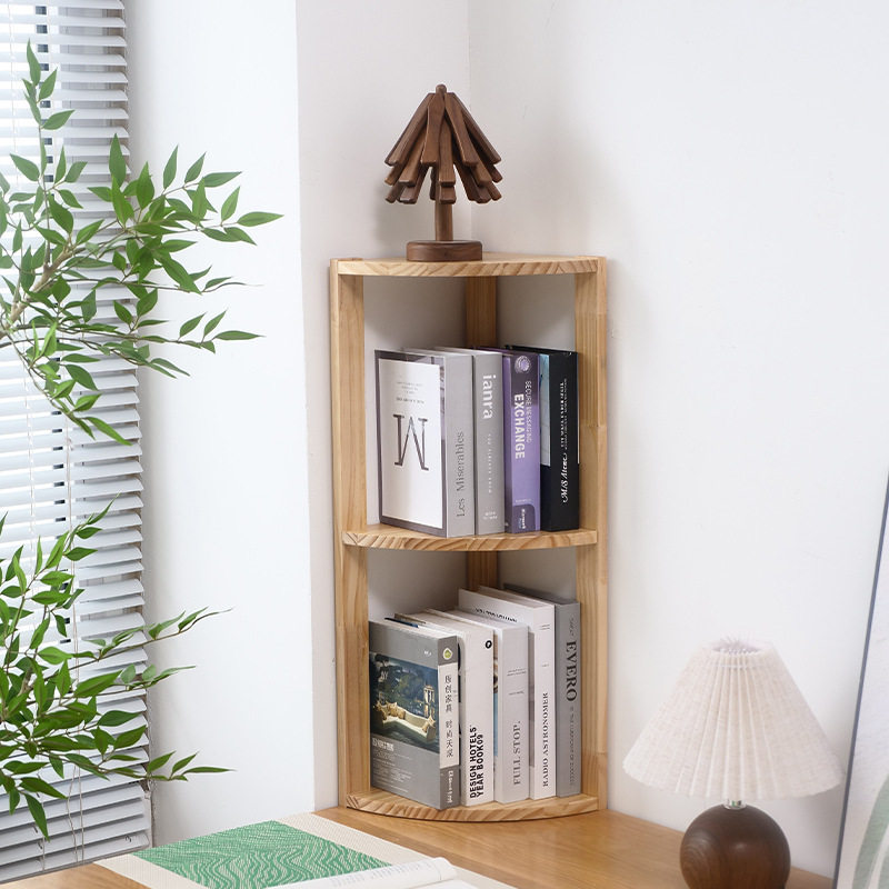 Solid Wood Corner Storage Rack for Home Use, Desktop Decorative Display Shelf, Bookend Storage Rack