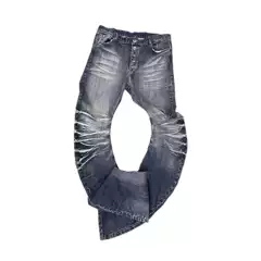 Ice Blue Crackle Washed Three-Dimensional Pants Scimitar Style High-Elastic Matte Blue American Jeans Unisex High Street Versatile Trendy