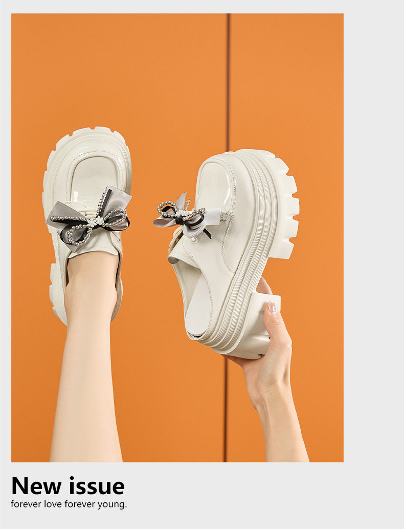Sandal cao gót nữ hở mũi phong cách Anh quai ngang nơ — Đen, Len nguyên chất chi tiết 12