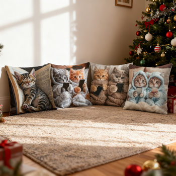 Cross-Border Temu Hot-Selling Cat Pillow Cover for Playing with Mobile Phone Digital Printing Super Soft Home Sofa Decorative Cushion Cover