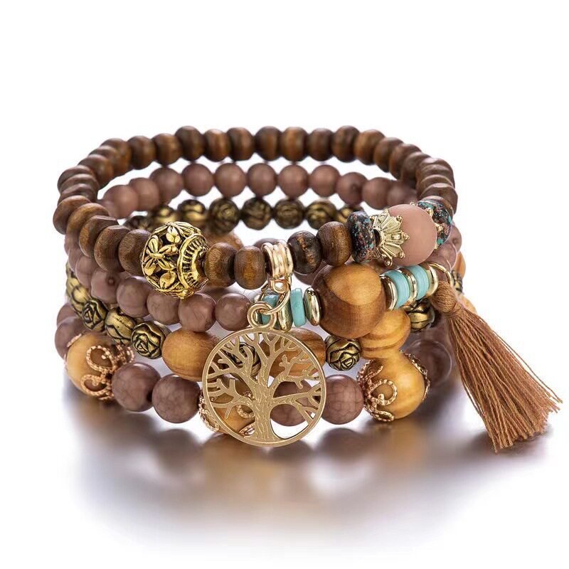 European and American fashion simple Bohemian multi-layer wooden beaded ethnic style temperament elastic bracelet bracelet wholesale