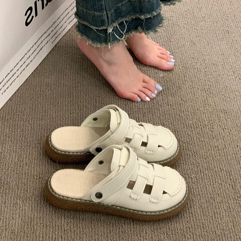 Baotou Sandals for Women, Clogs, 2024 Summer New Style, Outdoor Thick-Soled Half-Slippers, Beach Women's Roman Sandals, Trendy