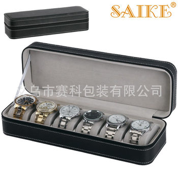 Spot wholesale 6 zipper bag watch storage collection box 6 PU leather zipper watch storage box