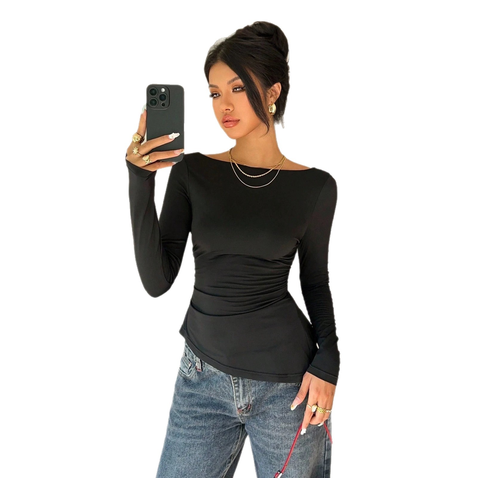Off Shoulder Lace Top Long Sleeve Bow Tie Slim Fit Elegant Design Perfect for Parties and Special Occasions