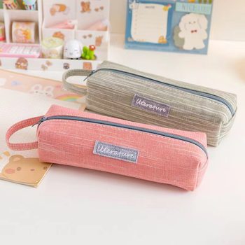 New High-Tech Bamboo Cotton College-Style Large-Capacity Tote Pencil Case Makeup Storage Stationery Bag with an Artistic Style