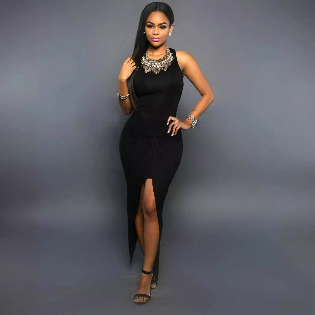 Fashion Party Dress Round Neck Sleeveless Knot Detail Pleated Nightclub Wear Wholesale Available