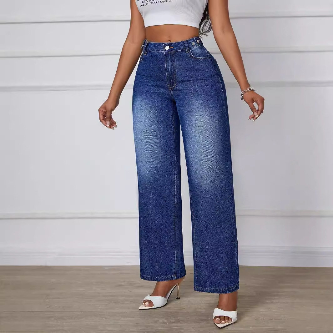 Wide Leg Denim Trousers Straight Fit Casual Style Versatile for Everyday Wear Wholesale Available
