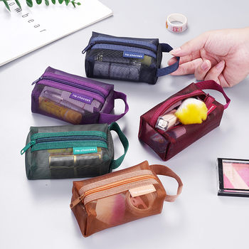 Simple nylon three-dimensional square mesh coin purse large capacity key case card holder coin bag transparent storage bag