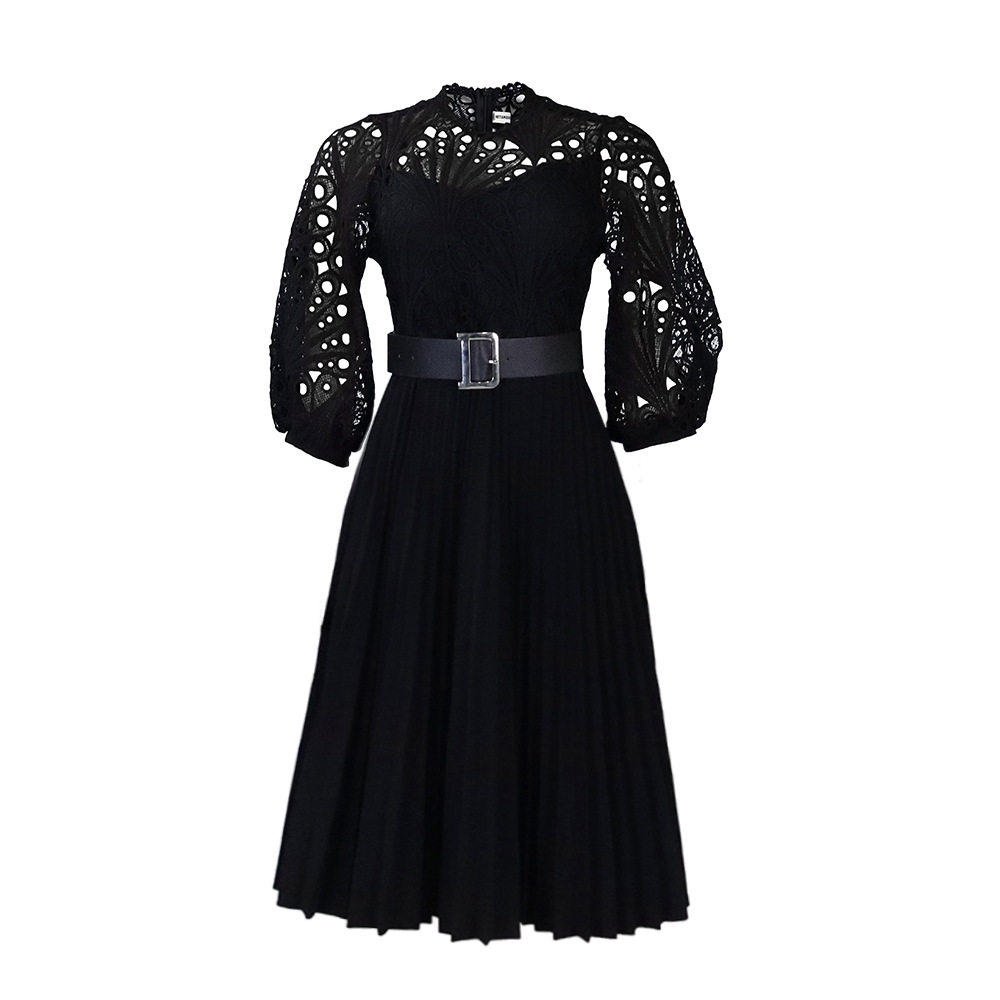 Plus Size Lace Hollow Out Pleated Dress Fashionable Elegant Sexy Perfect for Parties and Special Occasions