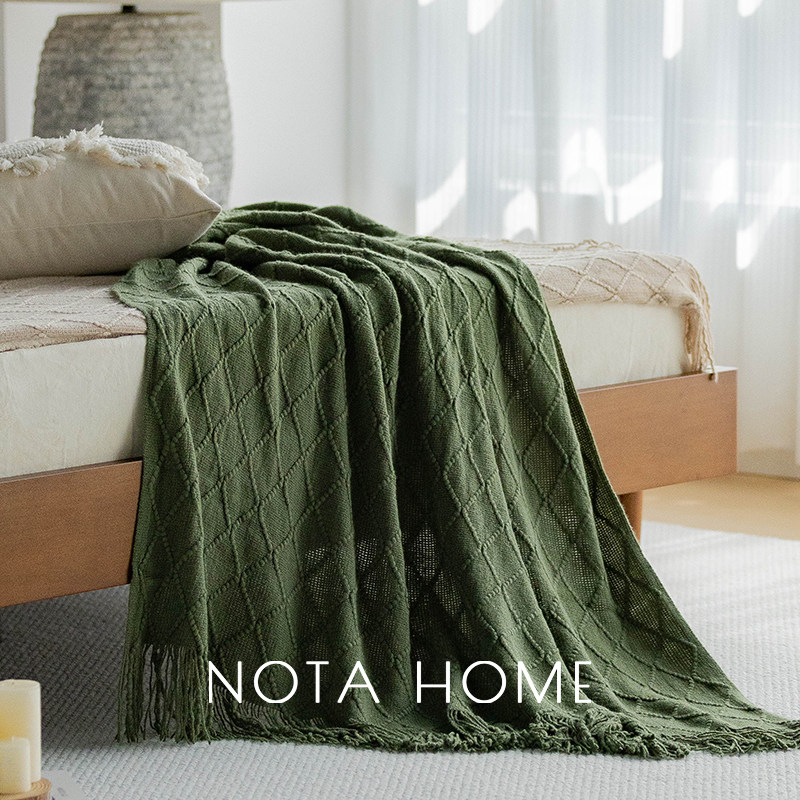 Sofa Blanket, Solid Color Knitted Blanket, Living Room Sofa Air Conditioning Blanket, Leg Blanket, Spring and Summer Single-Person Small Blanket, Light Luxury Style