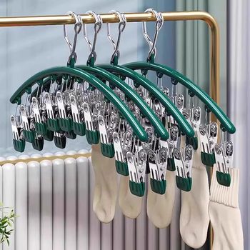 Stainless Steel Sock Clips, Multi-Clip, Windproof, Traceless, Household Underwear Drying Rack, Multifunctional Sock Drying Rack, Thickened