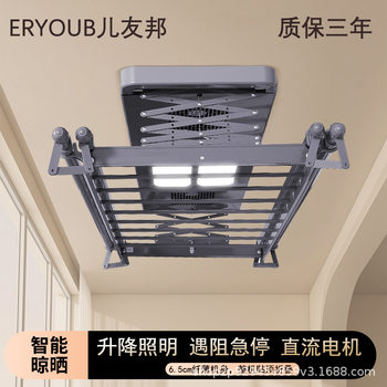 Eryoub Electric Clothes Drying Rack with Remote Control, Adjustable Height, Lighting, Balcony Clothes Dryer with Drying and Smart Height Adjustment