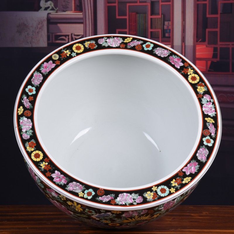 Jingdezhen Ceramic Fish Tank Hand-Painted Gold Pastel Flower Gold Fish Tank Flower Planting Home Decoration Crafts Ornaments