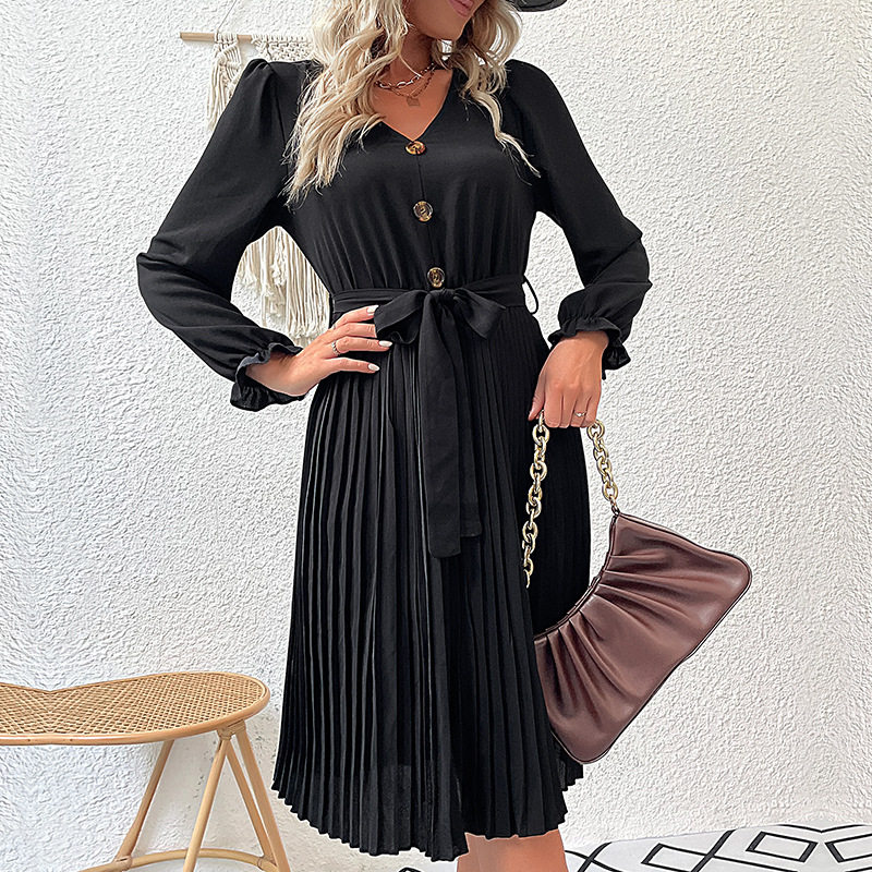 Long Sleeve Pleated Dress Fashionable Womens Apparel Autumn Style for Casual or Formal Occasions Wholesale Available