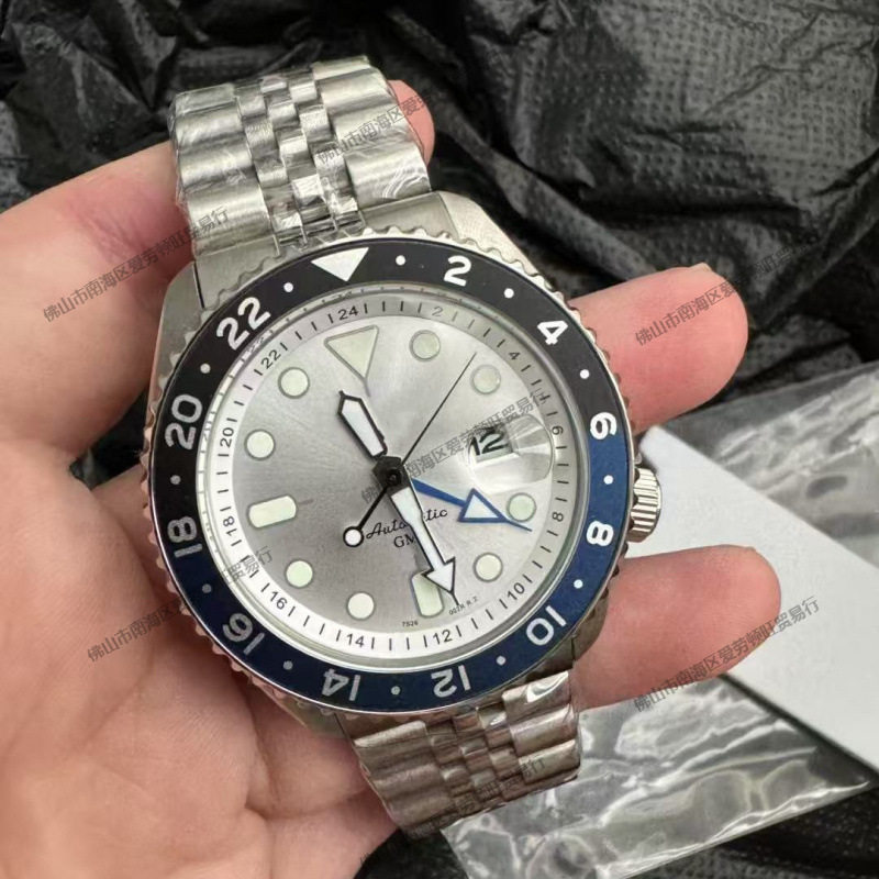 Seiko No. 5 Men's Watch Gmt Five-Row Chain Steel Belt Waterproof Mechanical Calendar Men's Watch Export Watch Ssk001K1