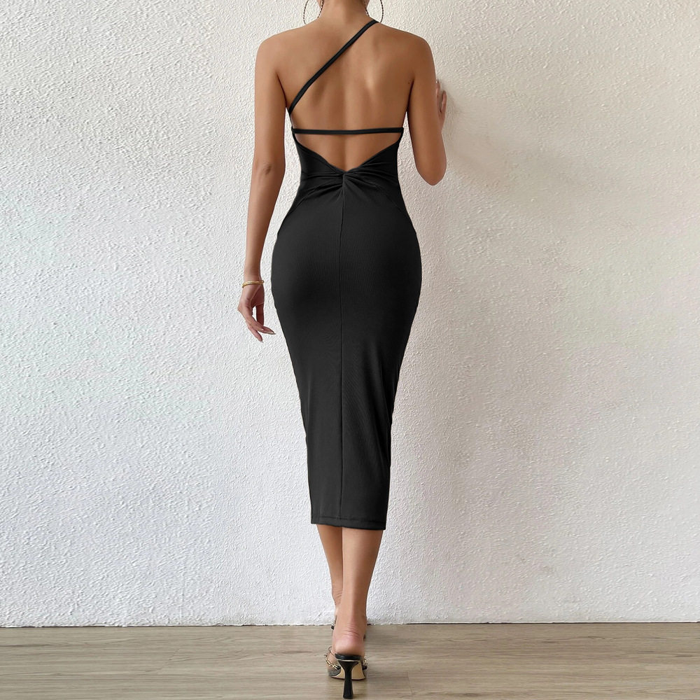 Sleeveless Asymmetrical Backless Midi Dress Sexy Fit Elegant Design Comfortable Fabric Perfect for Parties or Evening
