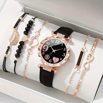 Foreign Trade Women's Watch New Women's Diamond Dial Belt Quartz Watch Beaded Bracelet suit 6 pcs/set Explosions