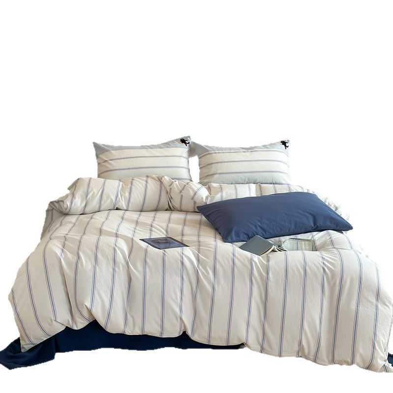 2025 Spring and Summer Blogger Bay Blue and White Striped Cotton Washed Cotton Four-piece Set Cotton Small Fresh Three-piece Set Art