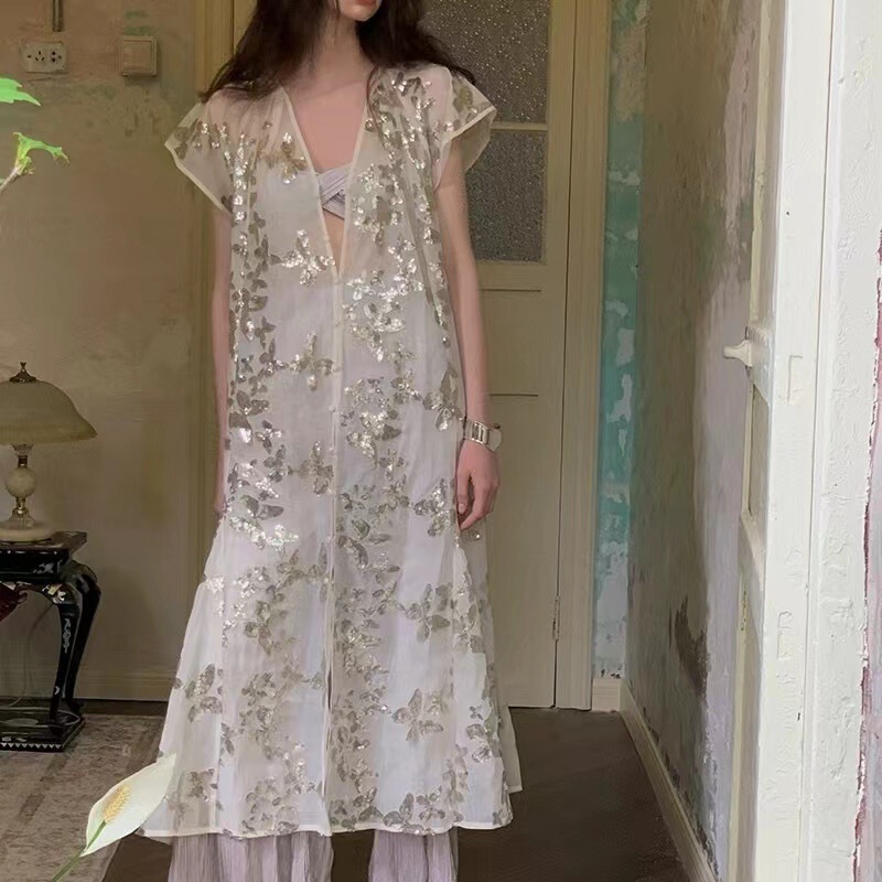 Đầm dài thêu sequin quyến rũ dáng trễ vai — Áo quây Chất lượng cao, Váy liền trễ vai, Váy liền kiểu cardigan