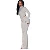 European and American Cross-border Women's Slim-fit Pleated Zipper Solid Color Navel Pants Set Long-sleeved Collar Two-piece Loose Pants Set