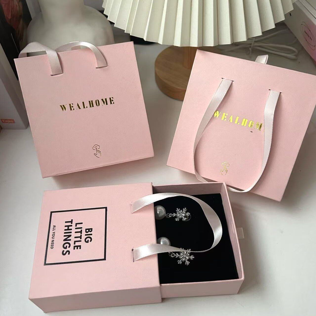 High-end jewelry display box custom logo wear nail jewelry pull box wear nail storage packaging drawer paper cover