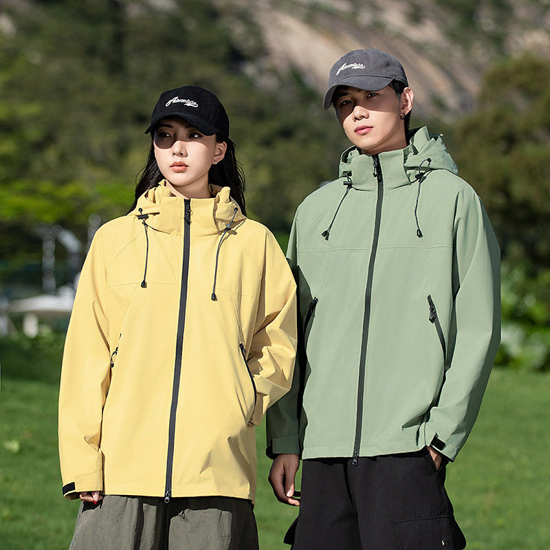 American Outdoor Mountaineering Jacket for Men, Autum Couple Jacket, Waterproof and Windproof Hooded Detachable Loose Jacket for Women