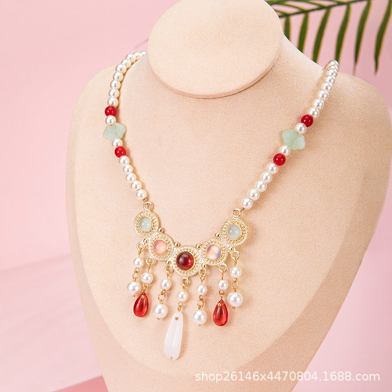 Clearance Necklace Collection Hairpin Niang Antique Han Clothing Wreaths Red Festive Pearl Pendant New Chinese Style Horse Face Skirt Accessories