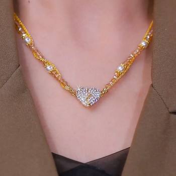 High-End Double-Layer Heart Magnetic Heart-Shaped Pendant Pearl Necklace Light Luxury Niche Design Versatile Elegant Clavicle Chain