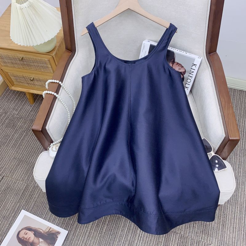 Đầm hai dây lụa tơ tằm dáng chữ A tay công chúa phong cách thanh lịch — [Quần short chống chói miễn phí màu lục lam] Len lụa, [Quần short chống lộ màu nâu hạt dẻ] Len lụa, [Quần short chống lộ màu trắng ngọc trai] Len lụa