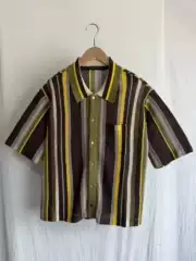 American Retro Street Hollow Knitted Shirt Cardigan for Men and Women Cross-Border Large Size Lapel Stripes