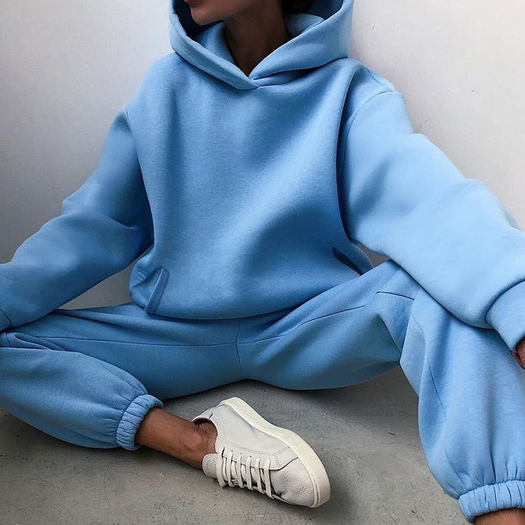 Hooded Sweatshirt and Pants Set for Women Solid Color Casual Outfit Spring Fashion
