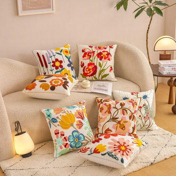 2025 New Cross-Border Pastoral Style All-Cotton Towel Embroidery Sofa Home Throw Pillow Pillowcase Pillow Insert
