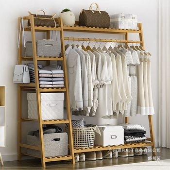 Factory Direct Sales Simple Room Floor-Standing Household Clothes Rack Vertical Wardrobe Bedroom Bamboo Coat Rack to Store Clothes
