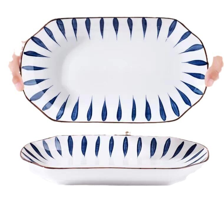 Japanese Underglaze Ceramic Fish Plate Internet Celebrity Household Bowls and Plates Tableware Set New Household Square Plate Special-Shaped Plate
