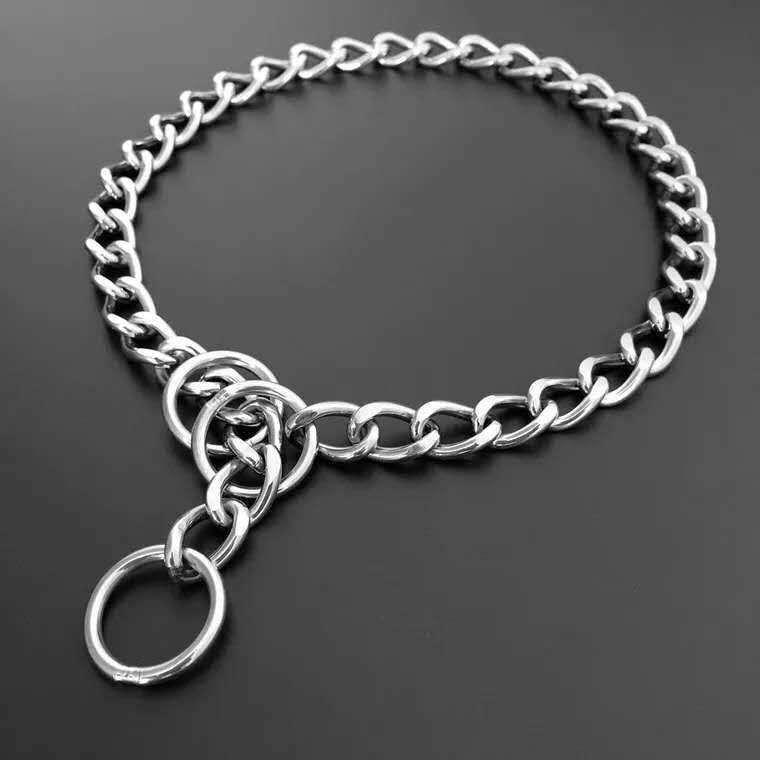 Wholesale twisted flower P chain collar three-ring stainless steel dog collar golden retriever small, medium and large dog seamless welded dog collar