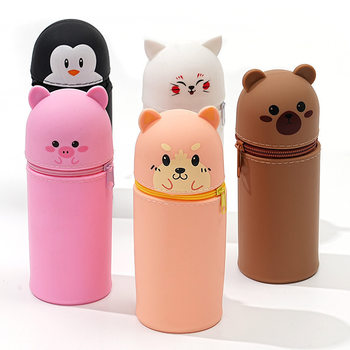 Creative Silicone Pencil Bag Retractable Bag Foldableing Pen Holder Animal Shape Large Capacity Zipper Pen Stationery Storage Bag