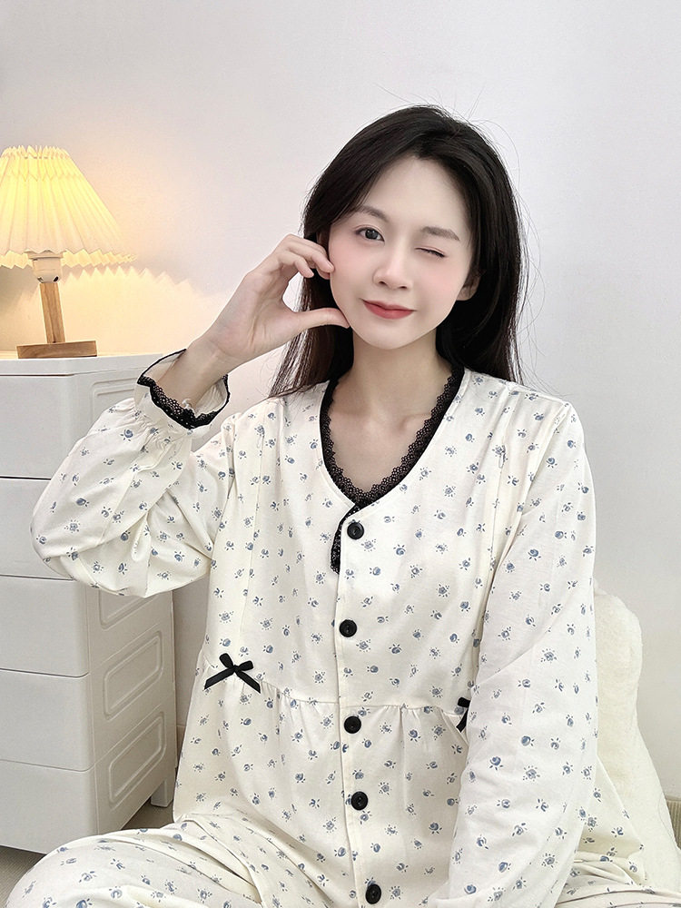 Class a Cotton New Postpartum Clothing Loose Cotton Nursing Pajamas Women's Spring and Summer Postpartum Nursing Clothing Maternity Suit