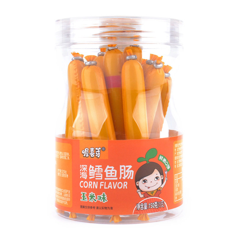 Oh, Xi ya deep sea cod sausage 150g/canned fish sausage 15 children's snacks ham sausage shrimp corn flavor